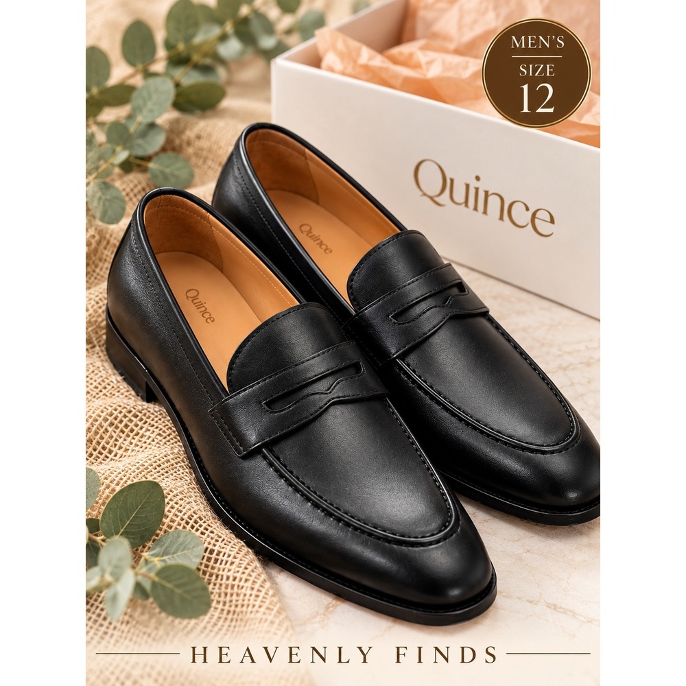 Quince Mens Penny Loafers Size 12 Black Calfskin Leather Dress Shoes NIB